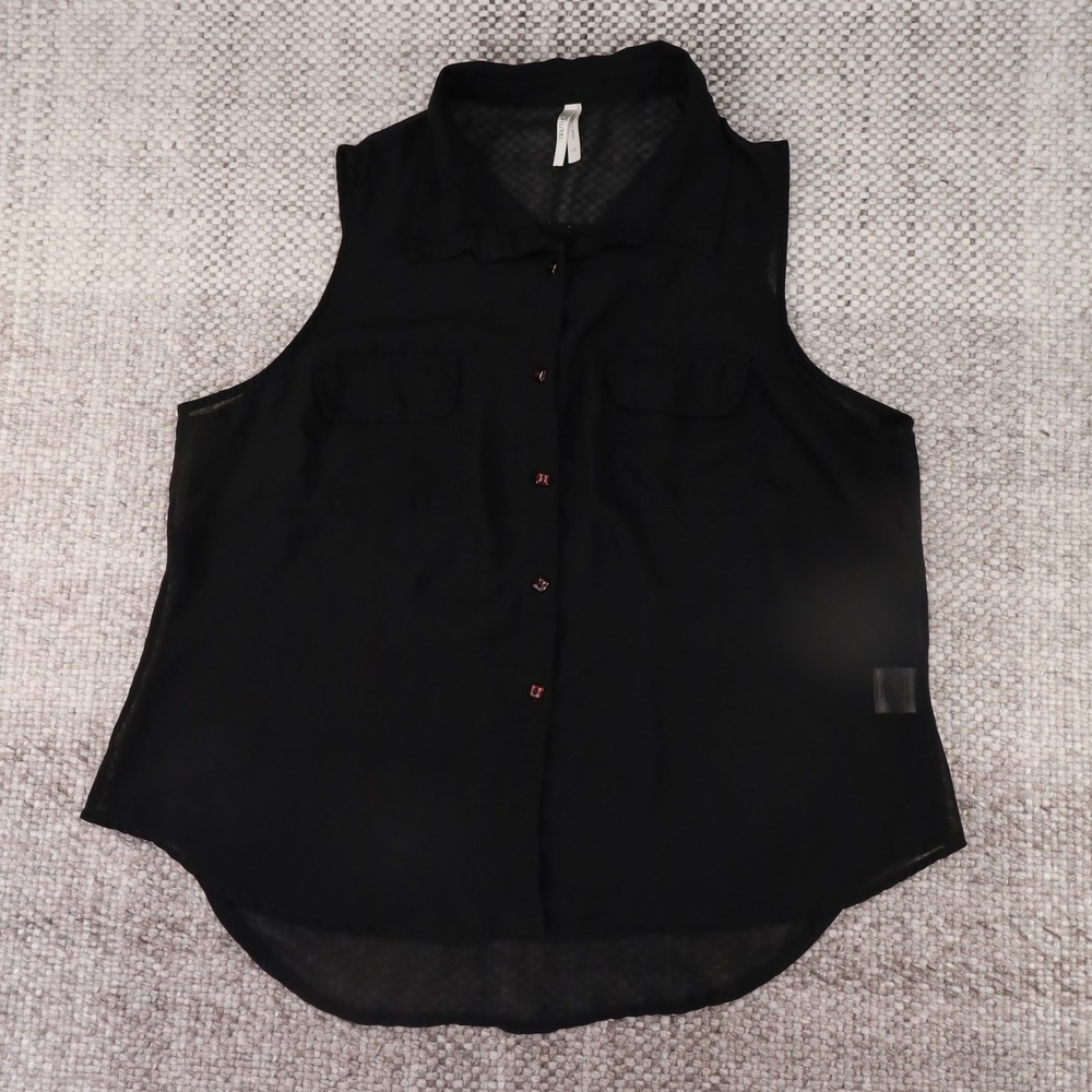 TRUTH nyc Sleeveless Blouse Womens 1X Black Excellent Sheer Button Down Pockets